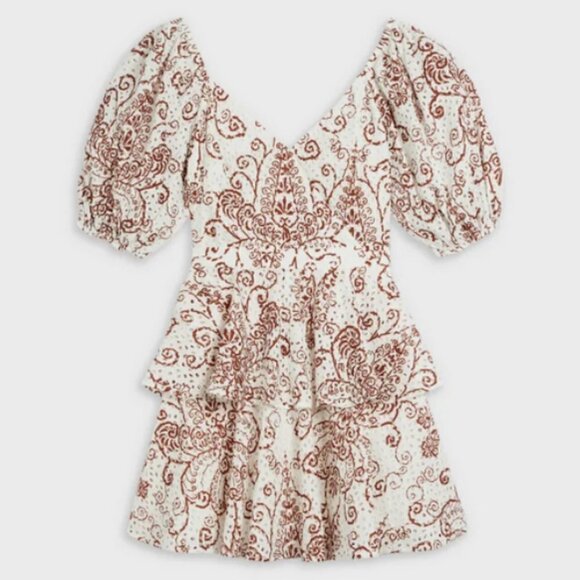 TED BAKER Elizaaa Broderie Mini Dress With Puff Sleeves White Print 8-10 US NWT - Picture 11 of 13